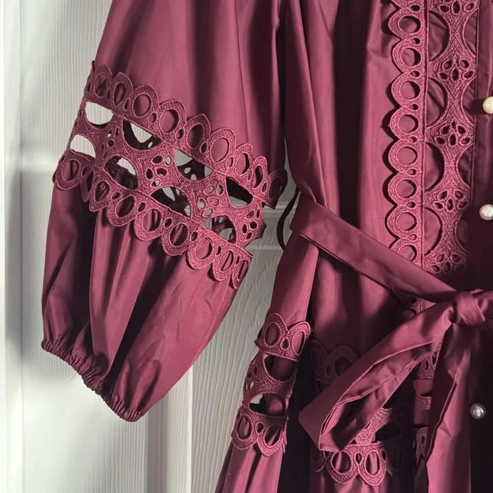 FAR FROM OVER 100% COTTON PLUM EYELET MINI DRESS Entro Size Medium - Picture 5 of 5